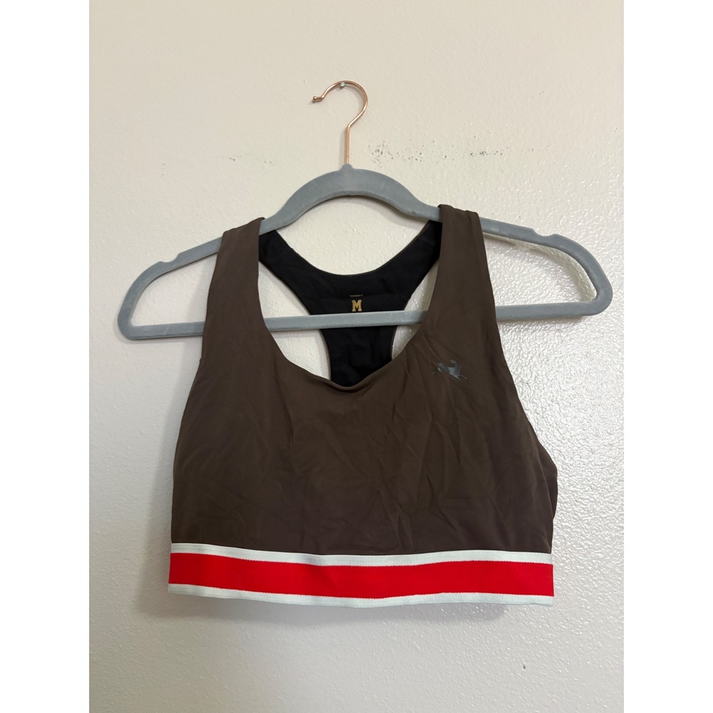 Tracksmith Women's Running Bra Brown Red White Stripe Racerback Medium